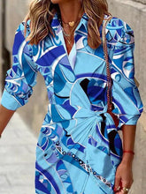 Women's Dresses Printed Lace Up Long Sleeve Shirt Dress